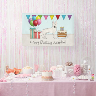 Weißer Schweizer Schäferhund GSD Buntes Happy Birt Banner