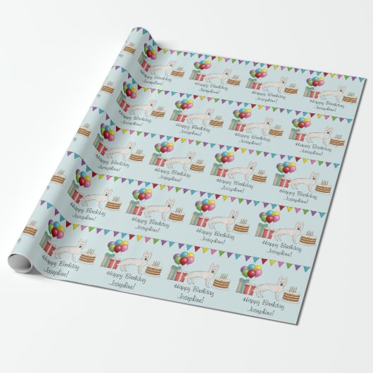 Weißer Schweizer Schäferhund GSD Buntes Happy Birt Geschenkpapier (Ungerollt)
