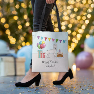 Weißer Schweizer Schäferhund GSD Buntes Happy Birt Tasche