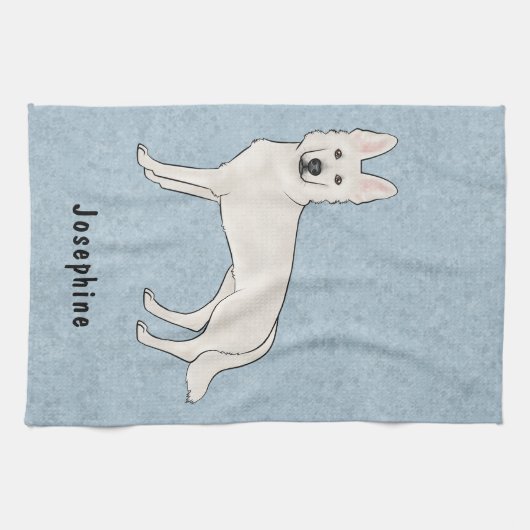 Weißer Schweizer Schäferhund GSD Hund mit dem Name Geschirrtuch (Horizontal)