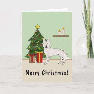 Weisser Schweizer Schäferhund Weihnachtsbaum Karte