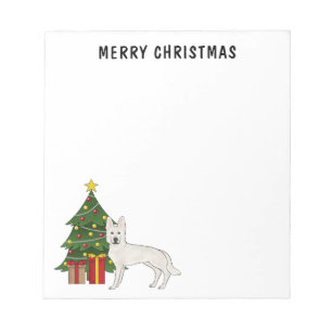Weisser Schweizer Schäferhund Weihnachtsbaum Notizblock