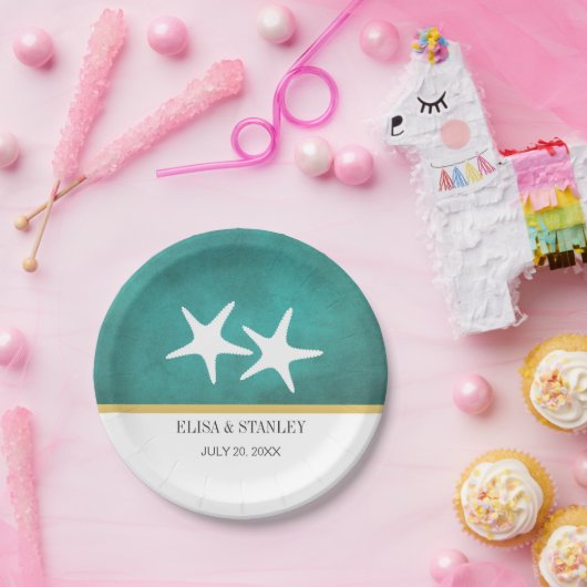 Weißer Seestern auf aquamariner Strandhochzeit Pappteller (Party)
