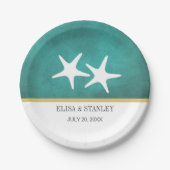 Weißer Seestern auf aquamariner Strandhochzeit Pappteller (Vorderseite)