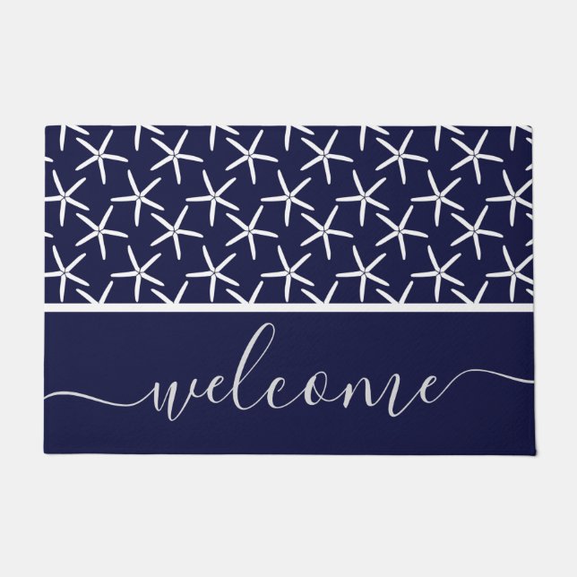 Weißer Seestern auf marinebasischem Hintergrund Fußmatte (Vorderseite)