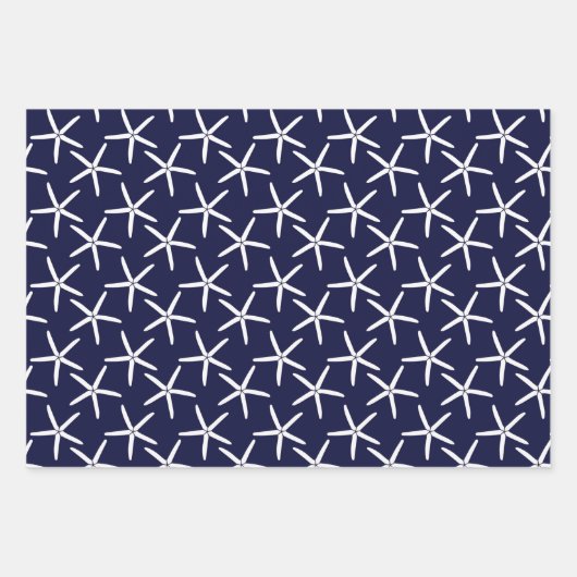 Weißer Seestern auf marinebasischem Hintergrund Geschenkpapier Set (Vorderseite 3)