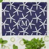 Weißer Seestern auf marinebasischem Hintergrund Geschirrtuch (Gefaltet)