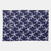 Weißer Seestern auf marinebasischem Hintergrund Geschirrtuch (Horizontal)