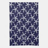 Weißer Seestern auf marinebasischem Hintergrund Geschirrtuch (Vertikal)