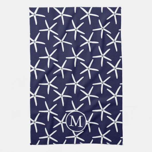 Weißer Seestern auf marinebasischem Hintergrund Geschirrtuch (Vertikal)