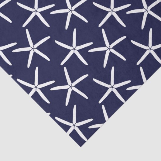 Weißer Seestern auf marinebasischem Hintergrund Seidenpapier (Detail)