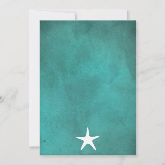 Weißer Seestern beim aquamarinen Hochzeitsessen Pr Einladung (Rückseite)