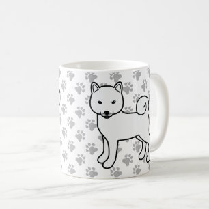 Weißer Shiba Inu Süßer Cartoon-Hund & Pfoten Kaffeetasse