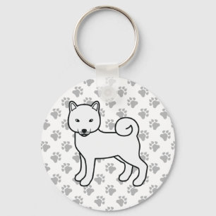 Weißer Shiba Inu Süßer Cartoon-Hund & Pfoten Schlüsselanhänger