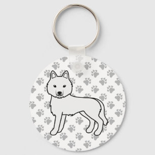 Weißer Siberian Husky Cartoon-Hund & Pfoten Schlüsselanhänger
