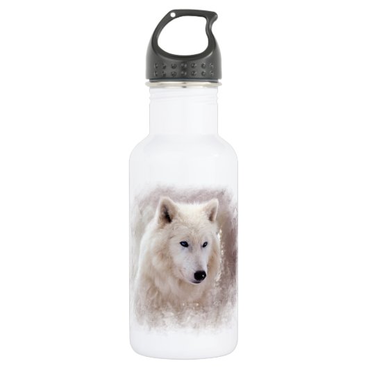 WEISSER SIBIRISCHER SCHLITTENHUND EDELSTAHLFLASCHE (Vorderseite)