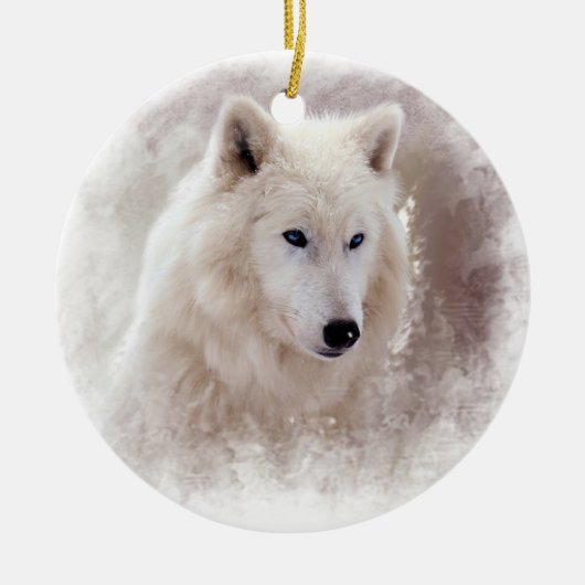 WEISSER SIBIRISCHER SCHLITTENHUND KERAMIK ORNAMENT (Vorne)