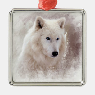 WEISSER SIBIRISCHER SCHLITTENHUND SILBERNES ORNAMENT