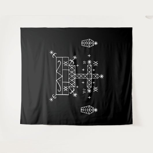 Weißer Sieb von Baron Samedi auf schwarz Wandteppich (Vorderseite (Horizontal))