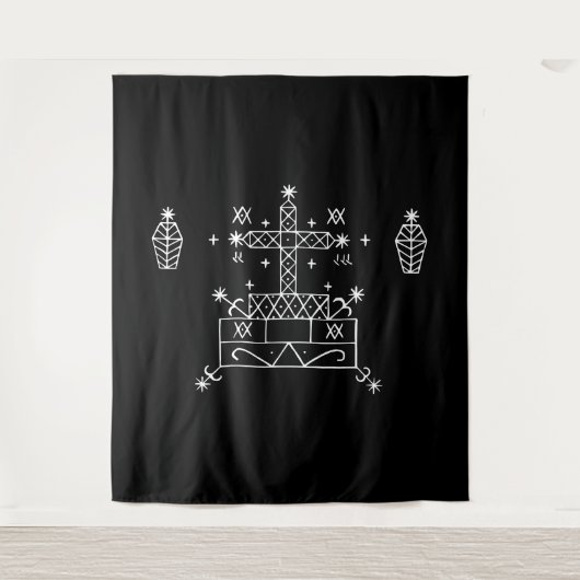 Weißer Sieb von Baron Samedi auf schwarz Wandteppich (Vorderseite)