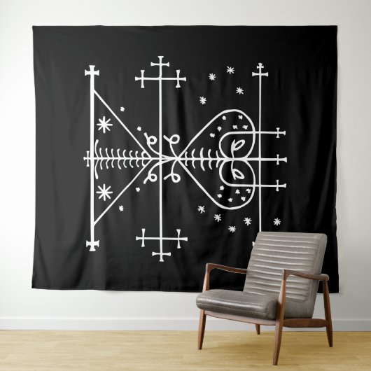 Weißer Sieb von Maman Brigitte auf schwarz Wandteppich (Beispiel (Horizontal))