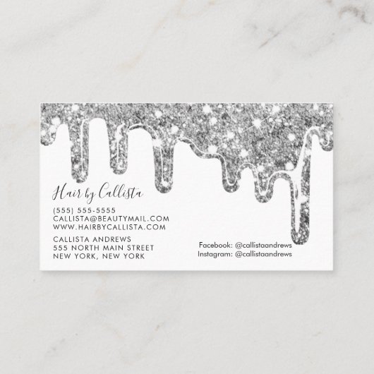 Weißer Silber Chunker Glitzer dicker Tropfen Haar Visitenkarte (Rückseite)