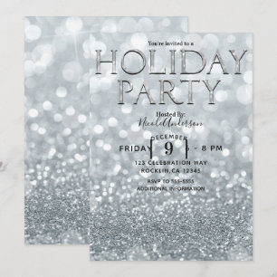 Weißer Silber Glitter Bokeh Glam Feiertagsfeier Einladung