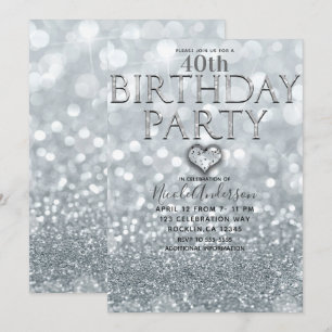 Weißer Silber Glitter Bokeh Glam Geburtstagsfeier Einladung