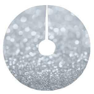 Weißer Silber Glitter Bokeh Glam Glanz Glitzernd Polyester Weihnachtsbaumdecke