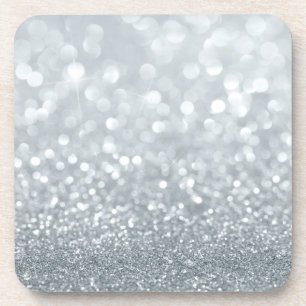 Weißer Silber Glitter Bokeh Glam Trendy Funkeln Getränkeuntersetzer