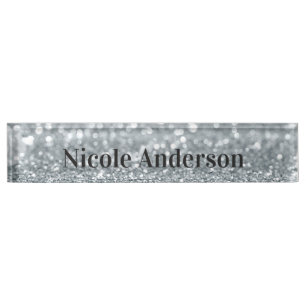 Weißer Silber Glitter Glanz Geschenk Elegant Glamo Namensplakette