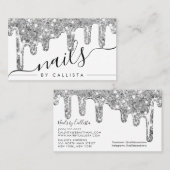 Weißer Silber Glitzer dicker Tropfen Nails Visitenkarte (Vorne/Hinten)