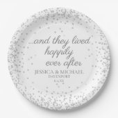 Weißer Silber Glitzer Hochzeit glücklich immer nac Pappteller (Vorderseite)