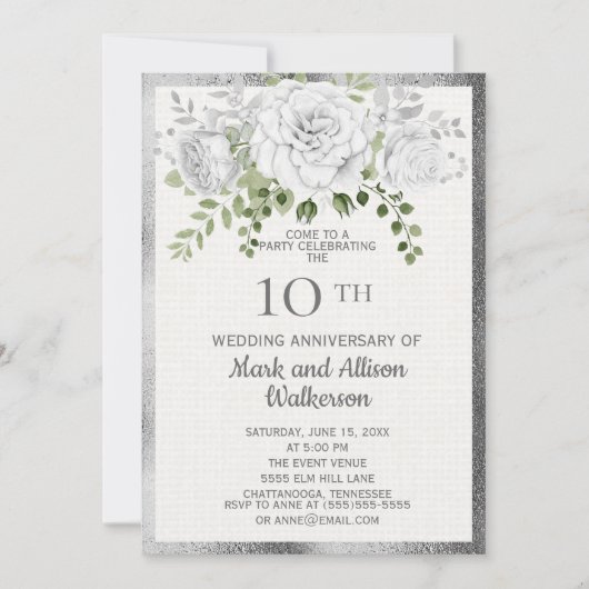 Weißer Silberblume 10. Hochzeitstag Einladung (Vorderseite)