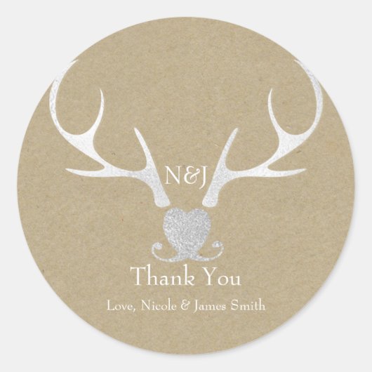 Weißer Silberkleber und braune Gastgeschenk Hochze Runder Aufkleber (Vorderseite)