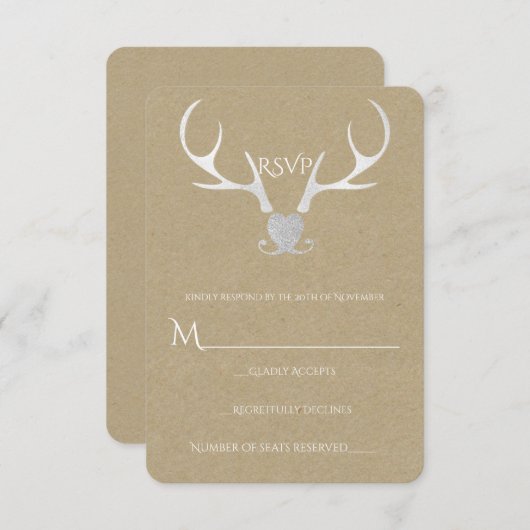 Weißer Silberkleber und Braunpapier Rustikale UAWG RSVP Karte (Vorne/Hinten)