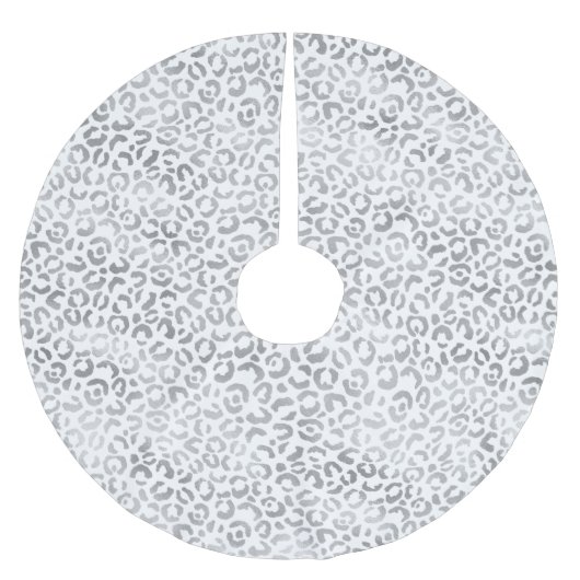 Weißer Silberleopard Polyester Weihnachtsbaumdecke (Vorderseite)