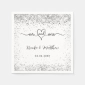 Weißer silberner Glitzer elegant mr mrs Herz Hochz Serviette (Vorderseite)