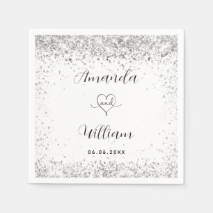 Weißer silberner Glitzer Serviette