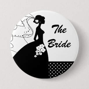 Weißer Silhouette-Braut-Brautparty-Knopf Button
