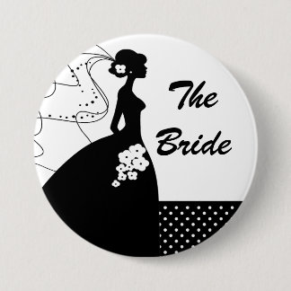 Weißer Silhouette-Braut-Brautparty-Knopf Button