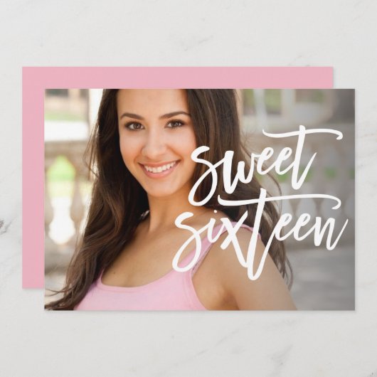 Weißer Skript-16. Geburtstag-Foto-Geburtstag laden Einladung (Vorne/Hinten)