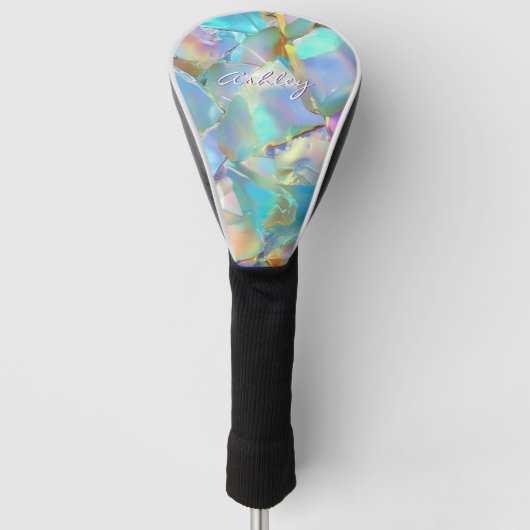 Weißer Skriptname auf opalem Hintergrund Golf Headcover (Vorderseite)