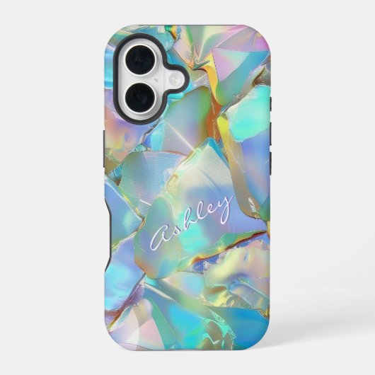 Weißer Skriptname auf opalem Hintergrund iPhone 16 Hülle (Rückseite)