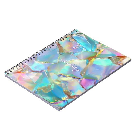 Weißer Skriptname auf opalem Hintergrund Notizblock (Linke Seite)