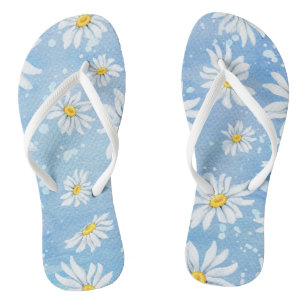 weißer Sommerdaison in blau Badesandalen