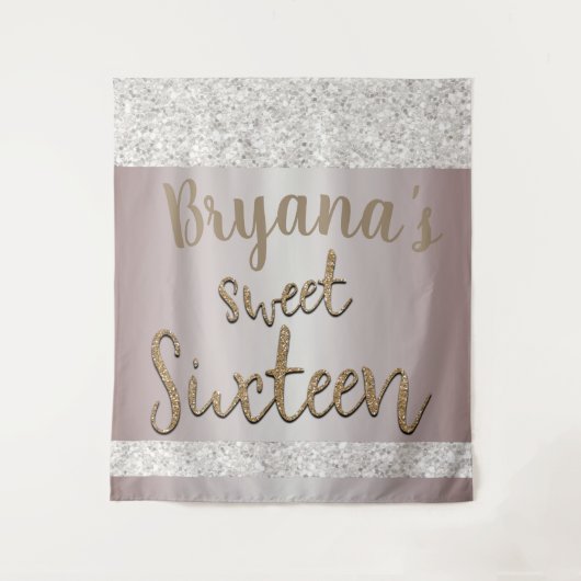 Weißer Sparkle Glitzer Rosa Schwarz Sweet 16 Hinte Wandteppich (Vorderseite)