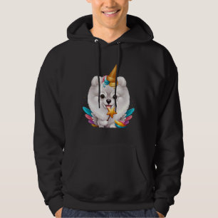 Weißer Spitz Eiscreme Einhorn Hoodie