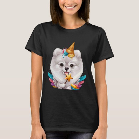 Weißer Spitz Eiscreme Einhorn T-Shirt (Vorderseite)