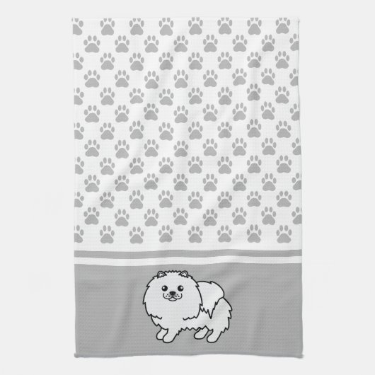 Weißer Spitz mit grauem Muster Handtuch (Vertikal)